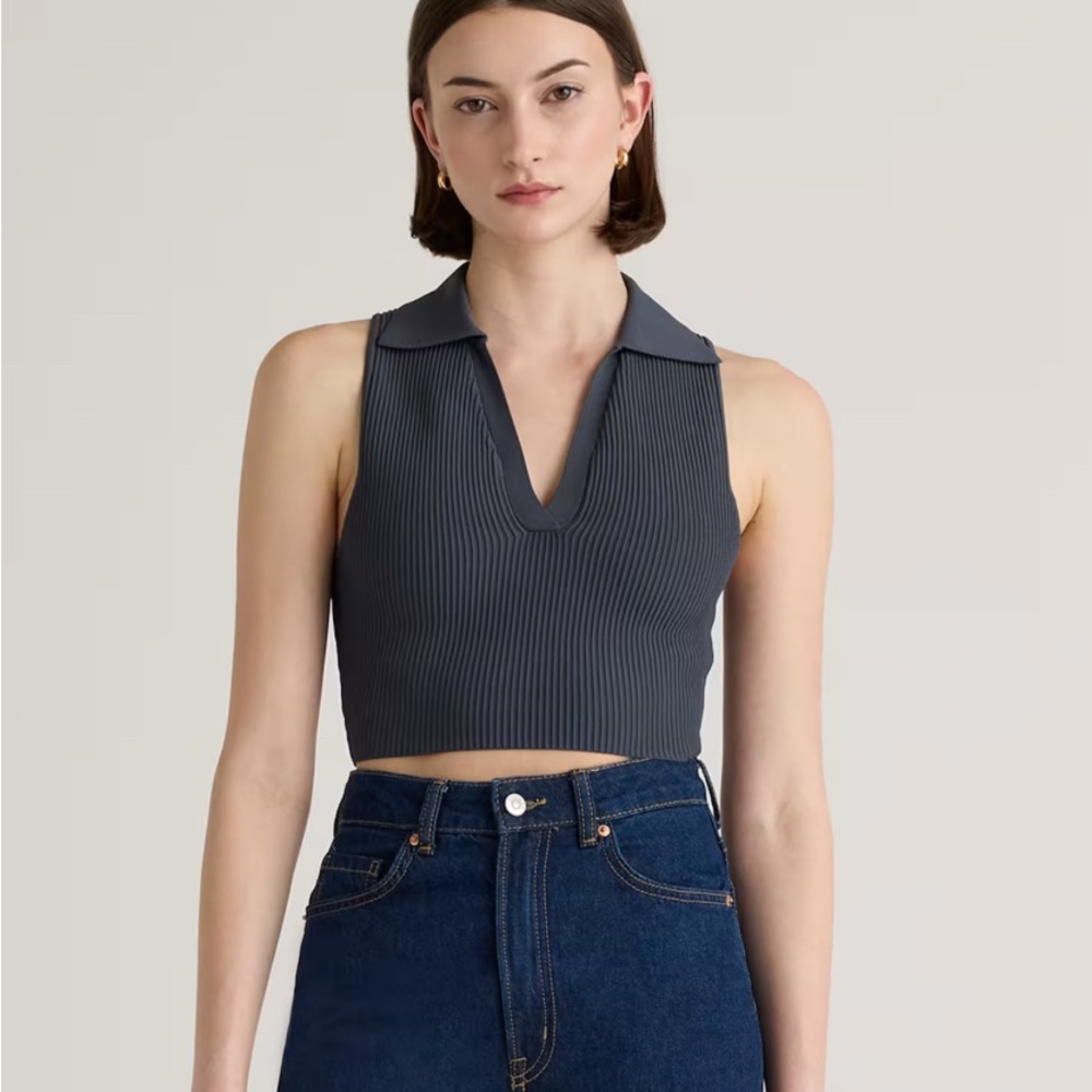 Cropped Polo Ribbed Knit Tank